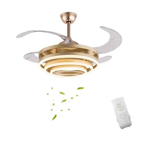OUKANING 42 in. Integrated LED Indoor Gold Modern Ceiling Fan with Light Kit and Remote