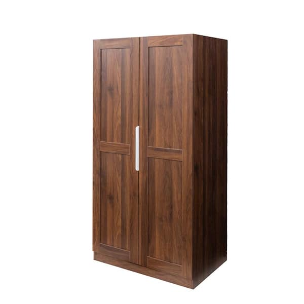 31.5 in. W x 21.65 in. D x 62.99 in. H Brown MDF Freestanding Linen Cabinet with 2 Doors and 5 Shelves
