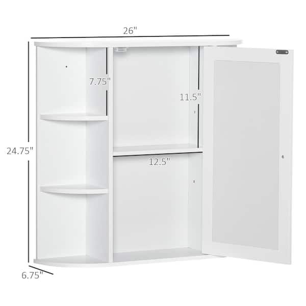 HOMCOM 26 in. W x 24.75 in. H Rectangular Medicine Cabinet with Mirror