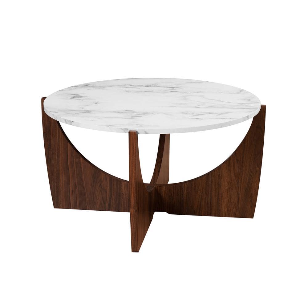 Calacatta Marble and Dark Walnut Round 35" Coffee Table