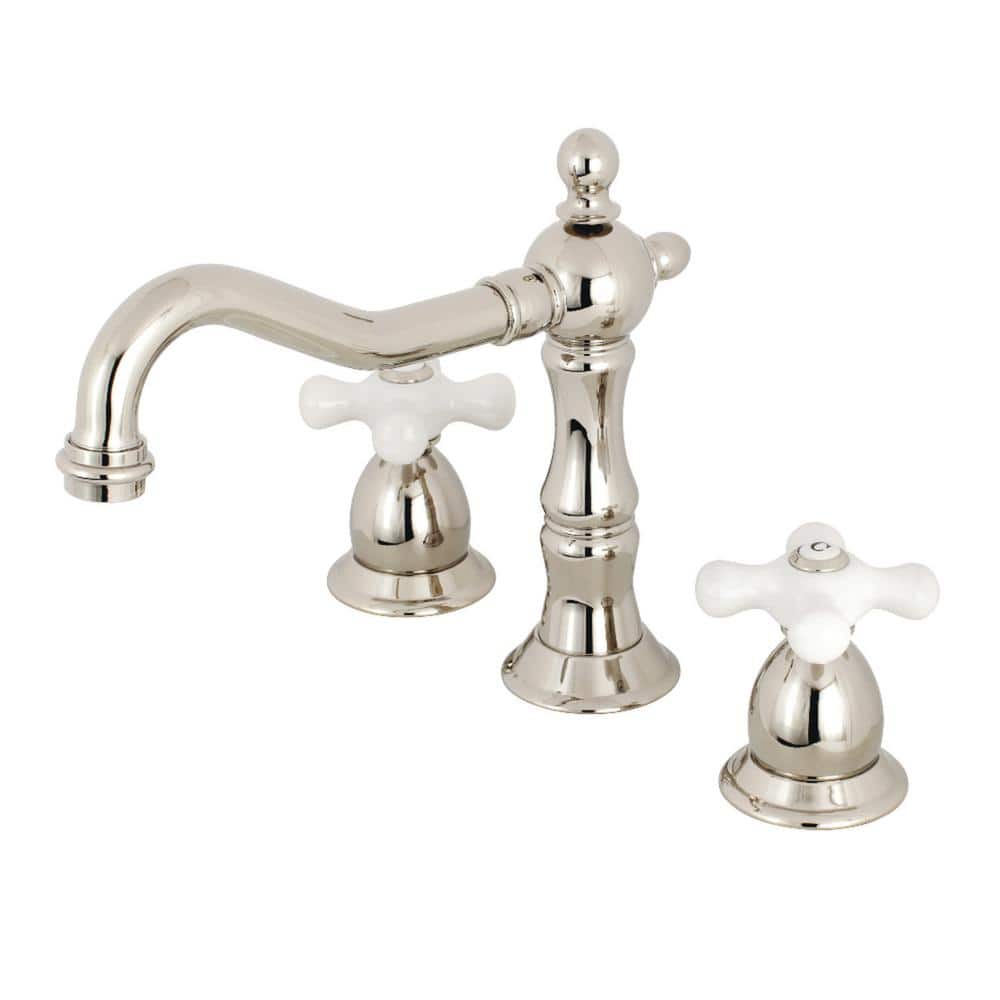 Kingston Brass Victorian Polished Cross 8 in. Widespread 2-Handle Bathroom  Faucet in Polished Nickel HKS1976PX - The Home Depot