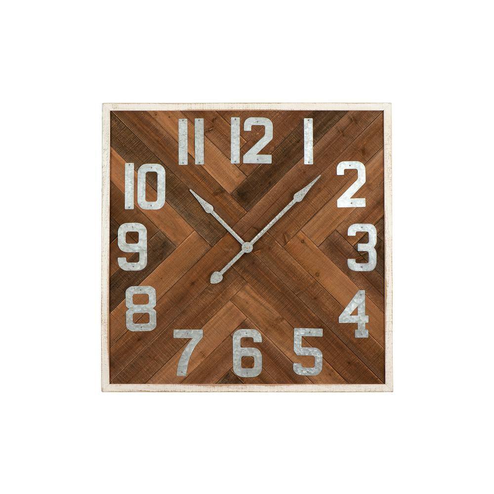 3R studios Brown Herringbone Inlay Stained Wood Wall Clock EC0127 The