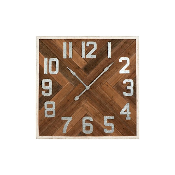 Storied Home Brown Herringbone Inlay Stained Wood Wall Clock
