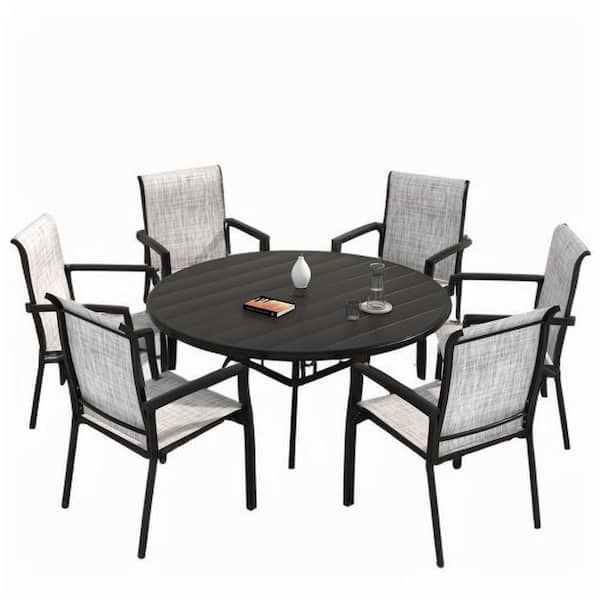 7-Piece Metal Outdoor Dining Set, Patio Furniture Set for Garden, Backyard, Black