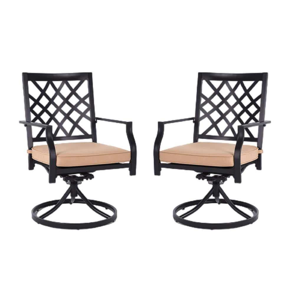 Black Metal Outdoor Rocking Chair with Beige Cushion (2-Pack) OD3B01 ...