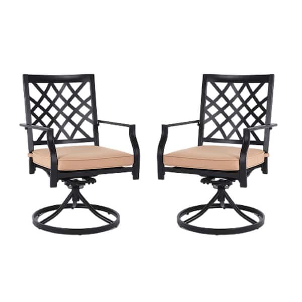 Unbranded Black Metal Outdoor Rocking Chair with Beige Cushion (2-Pack)
