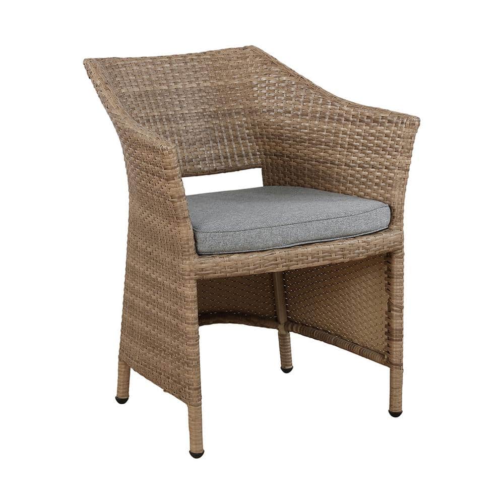 Kokoli 5-Piece Light Brown Wicker Outdoor Conversation Set with Gray Cushions