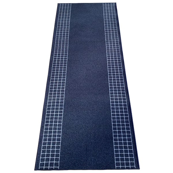 Checkered Border Blue 26 in. W x 17 ft. L Runner Rug/Stair Runner 37.4 sq. ft.