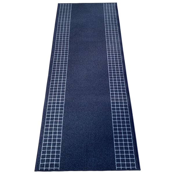 Checkered Border Blue 31 in. W x 3 ft. L Runner Rug/Stair Runner 7.8 sq. ft.