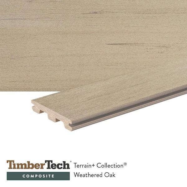 Composite Terrain+ 5/4 in. x6 in. x20 ft. Grooved Weathered Oak Composite Deck Board (Actual:. 94 in. x5. 36 in. x20 ft.