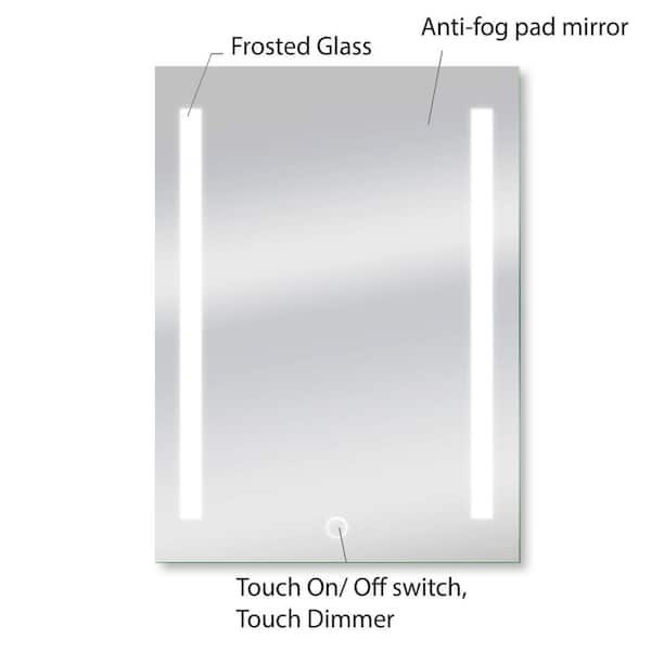 Dyconn Catella 24 in. W x 34 in. H Frameless Rectangular LED Light Bathroom Vanity Mirror in Clear