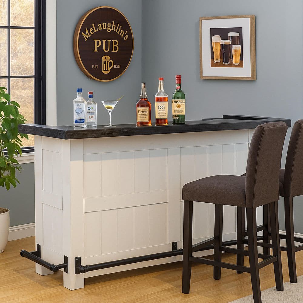 Benjara Orso 78 Inch White Solid Wood Freestanding Home Bar