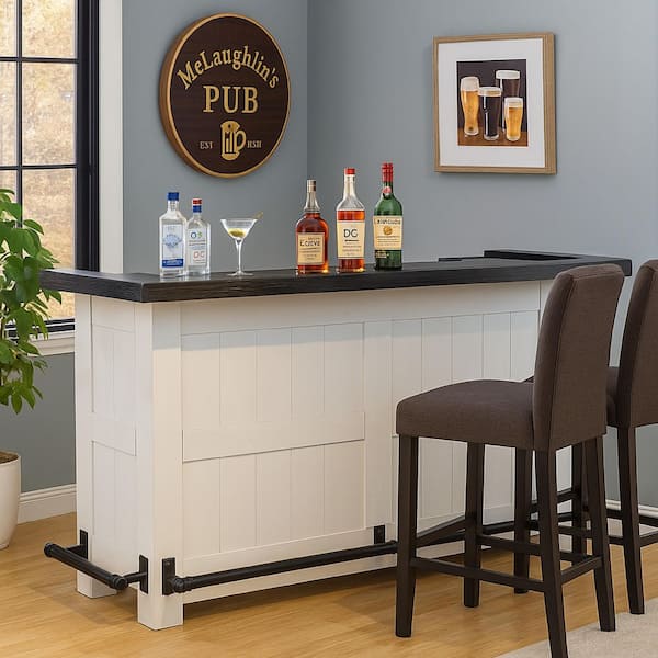 Orso 78 Inch White Solid Wood Freestanding Home Bar Counter Storage Bar Table