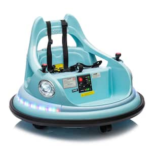 12-Volt Ride On Bumper Car for Kids with Remote Control LED Lights 360-Degree Spin Bluetooth Anti-Collision Padding Blue