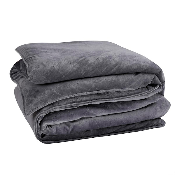 Grey 48 in. x 72 in. 10 lbs. Weighted Blanket with Minky Removable Cover