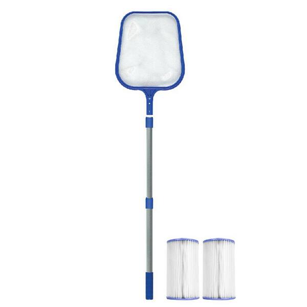 HydroTools Intex Type A or C Filter Cartridges Twin Pack and 4 ft. Skimmer Net