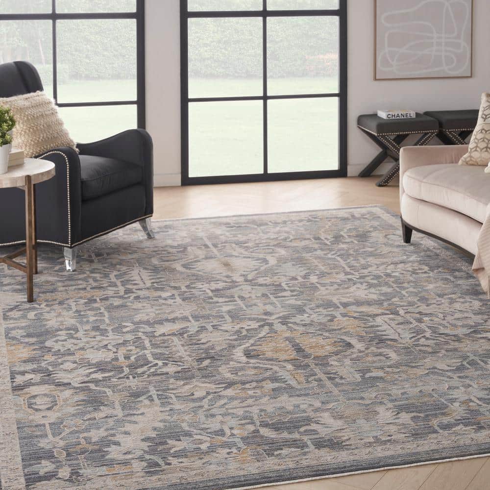 Navy Multicolor Synthetic Floral Rectangular Area Rug