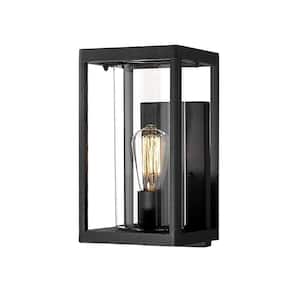 1-Light Matte Black Industrial Wall Sconce with Clear Glass Shade