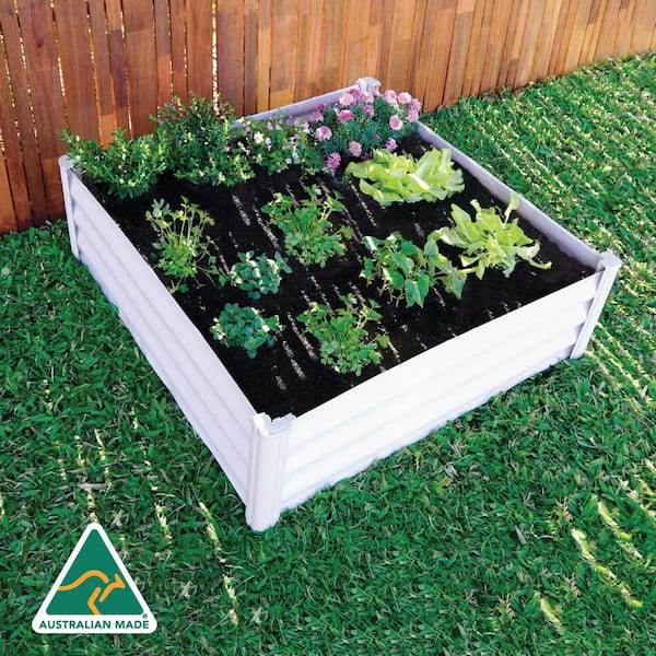 48 in. W x 48 in. D x 12 in. H Surfmist White Galvanized Steel Metal Raised Garden Bed