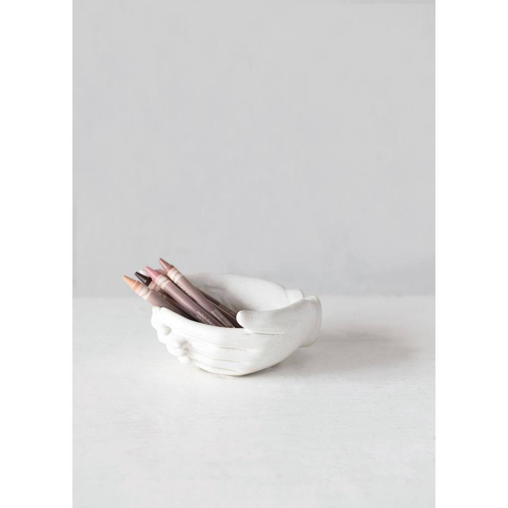 White Ceramic Hands Shaped Decorative Bowl