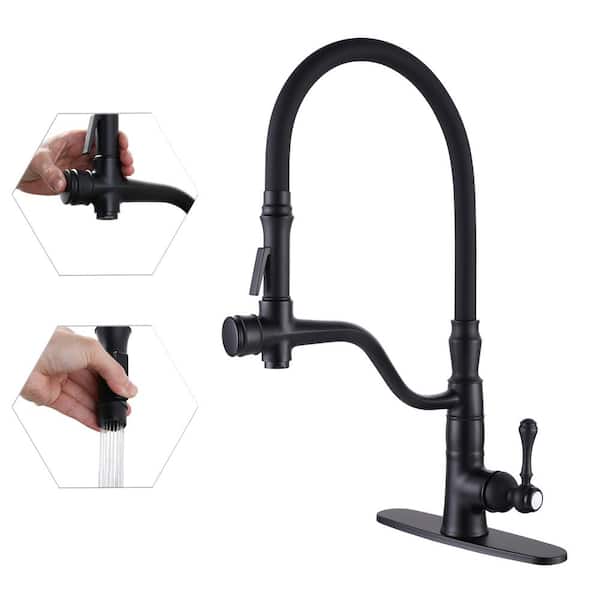 WOWOW Single Handle High Arc Pull Down Sprayer Kitchen Faucet in Matte Black