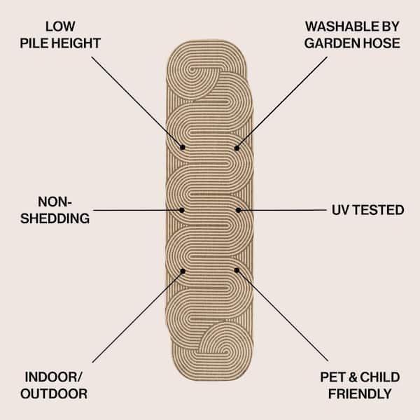 Margot Modern Geometric Arch Stripe Beige/Brown 2 ft. x 8 ft. Indoor/Outdoor Shaped Runner Rug