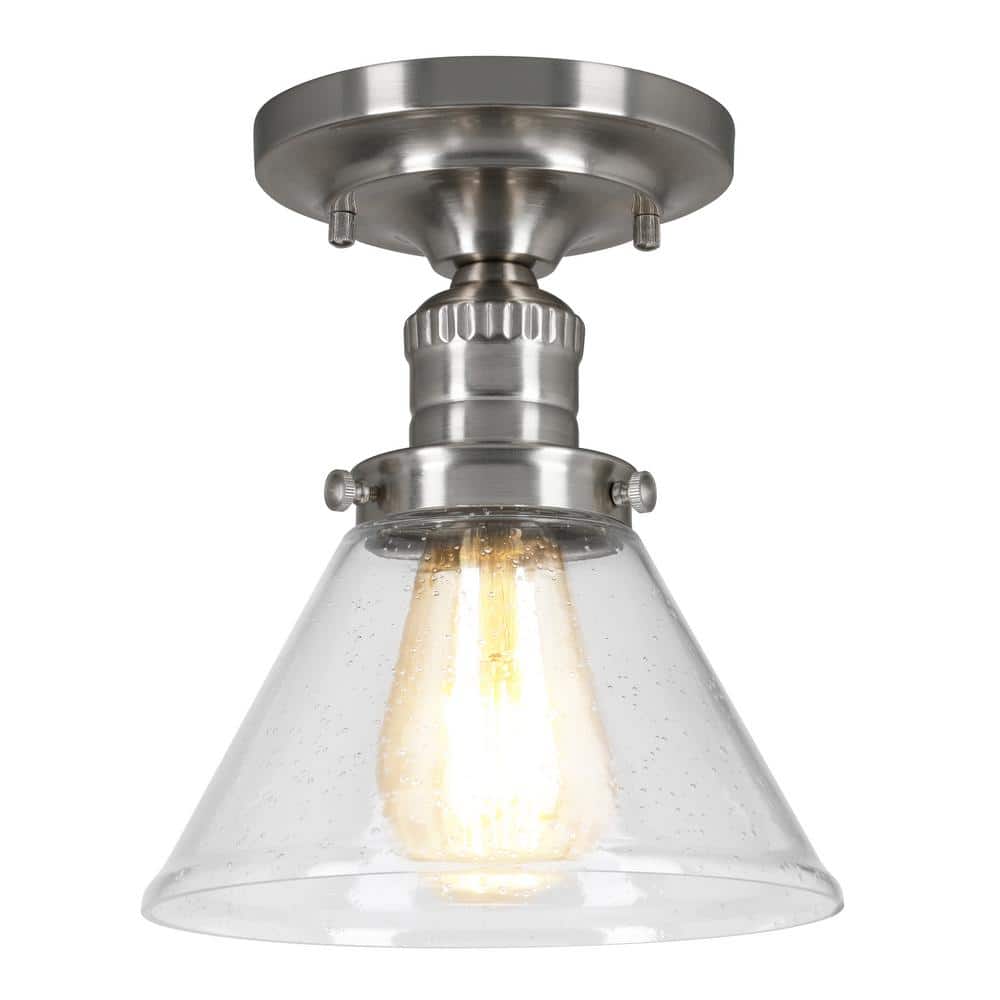 Augustin Satin Nickel Semi-Flush Ceiling Light with Seedy Glass