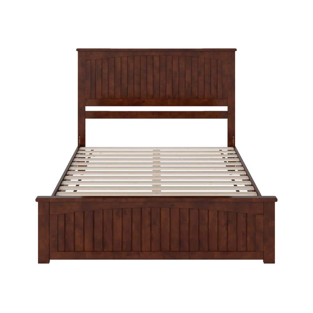 Walnut Queen Solid Wood Low Profile Platform Bed with Headboard and Footboard
