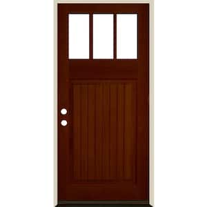 36 in. x 80 in. Craftsman 3 Lite V Groove Red Chestnut Stain Right-Hand/Inswing Douglas Fir Prehung Front Door
