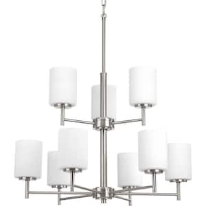 Replay Collection 9-Light Brushed Nickel Etched Glass Modern Chandelier Light