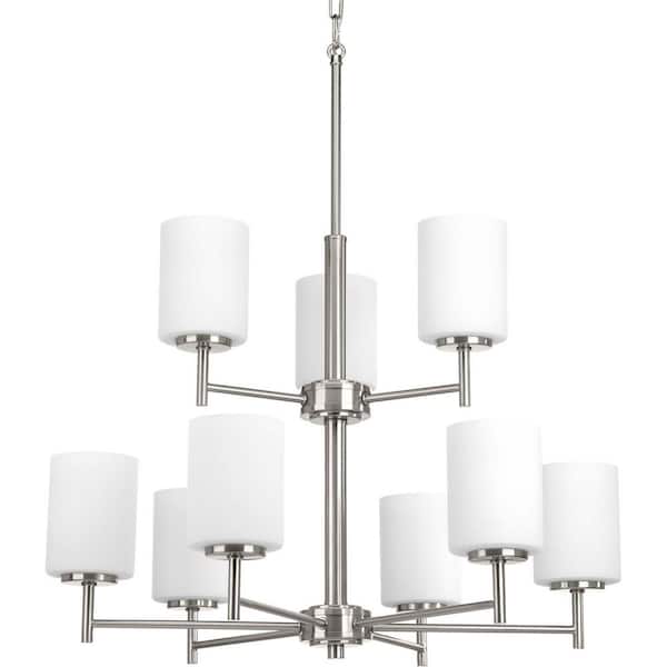 Progress Lighting Replay Collection 9-Light Brushed Nickel Etched Glass Modern Chandelier Light