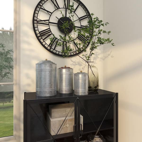 Gray Metal Decorative Jars with Lids (Set of 3)