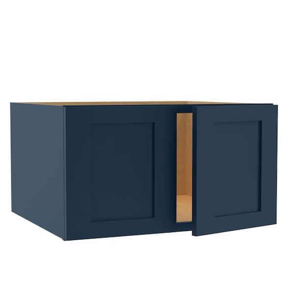 Home Decorators Collection Newport 27 in. W x 24 in. D x 15 in. H Assembled Plywood Wall Bridge Kitchen Cabinet in Mythic Blue with Soft Close