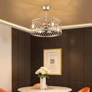 20 in. Gold Indoor Metal Caged Semi Flush Mount Ceiling Fan with Light Kit and Remote Control