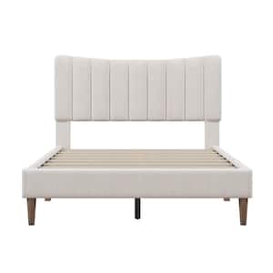 White Wood Frame Full Platform Bed with Headboard