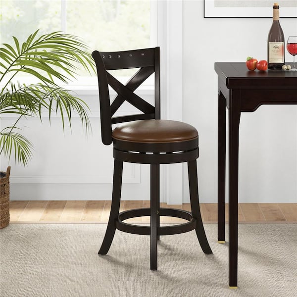 Costway 41 in. Black High Back Wood Counter Stool with PU Leather Seat (Set of 1)