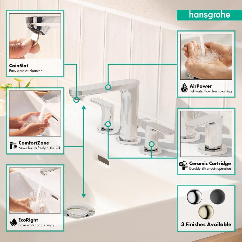 Chrome Contemporary 2-Handle Widespread Bathroom Faucet with Drain Assembly