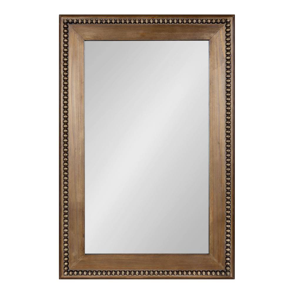 Rustic Brown Rectangular Wood Vanity Mirror with Beaded Edge