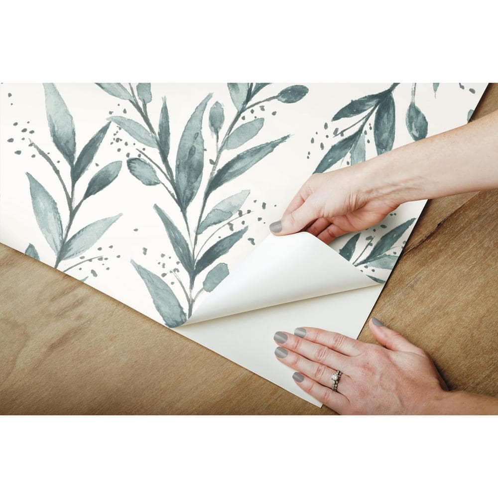 Blue Olive Branch Peel and Stick Vinyl Wallpaper