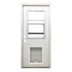 36 in. x 80 in. Reliant Series Clear Vented Half Lite RHIS White Primed Fiberglass Prehung Back Door with SL Pet Door