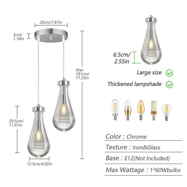ZHLWIN Raindrop Pendant Lights Kitchen Island Teardrop Chrome
