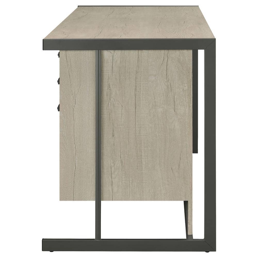Whitewashed Gray Wood Office Desk with Filing Cabinet