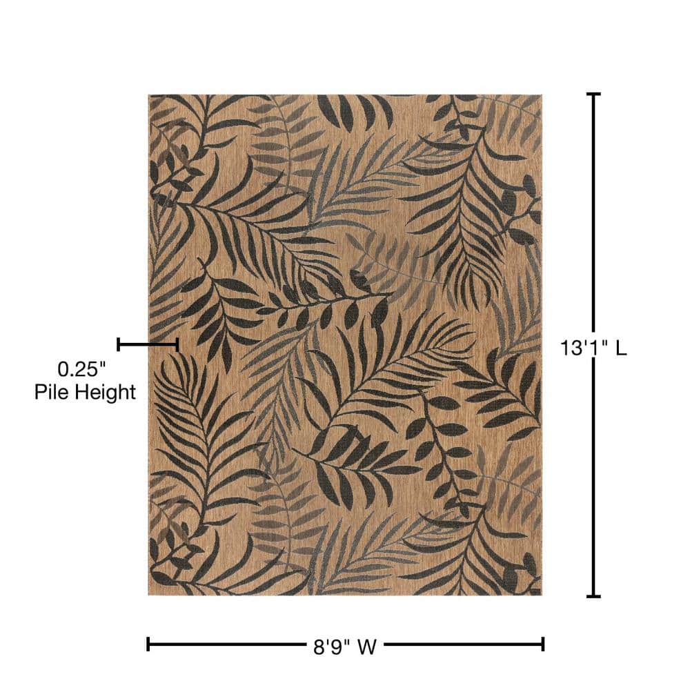 Chestnut Black Botanical Leaf Flatweave Synthetic Area Rug, 6' x 9'