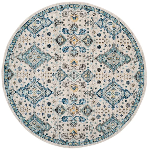 SAFAVIEH Evoke Ivory/Light Blue 7 ft. x 7 ft. Round Speckled Diamond Border Area Rug