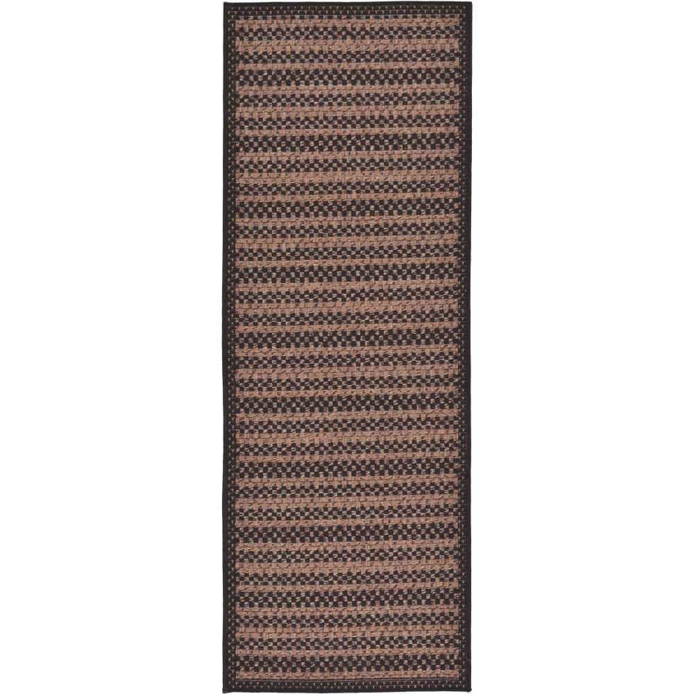 2'2" x 6' Black and Brown Synthetic Stripe Runner Rug