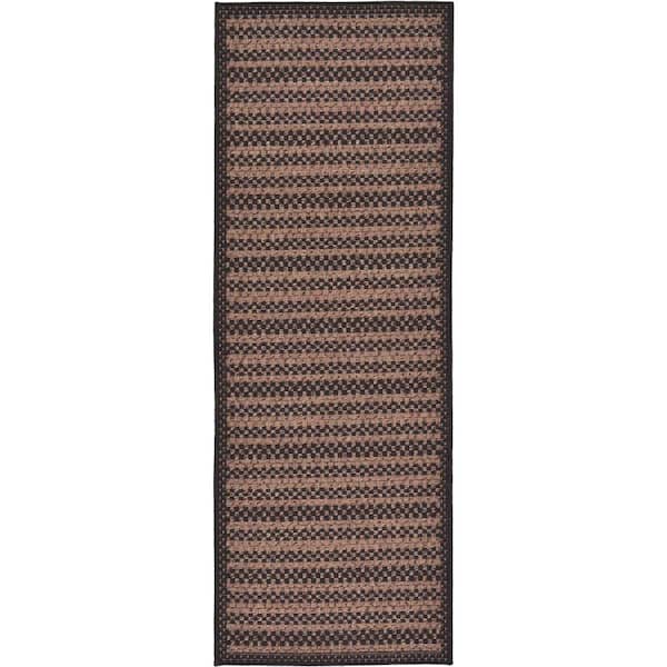 Unique Loom Outdoor Checkered Black 2' 2 x 6' 0 Runner Rug