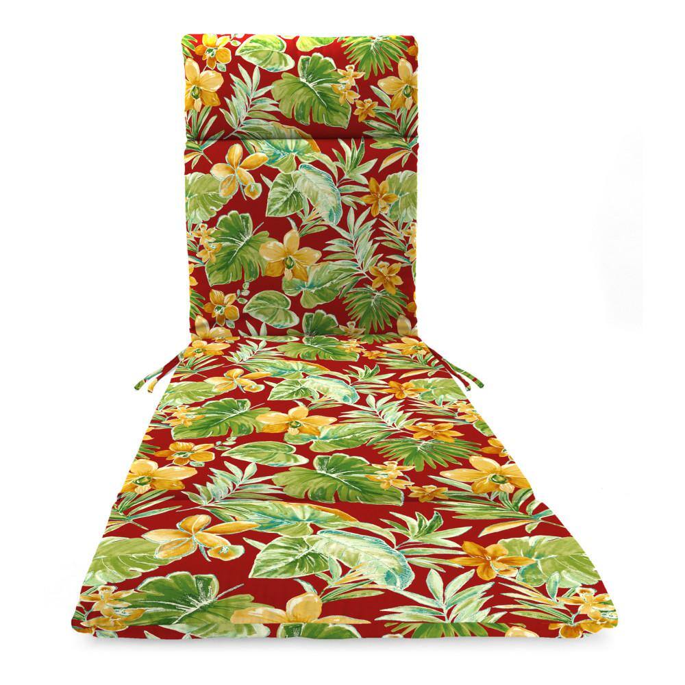 Beachcrest Poppy Red Floral Outdoor Chaise Lounge Cushion with Ties