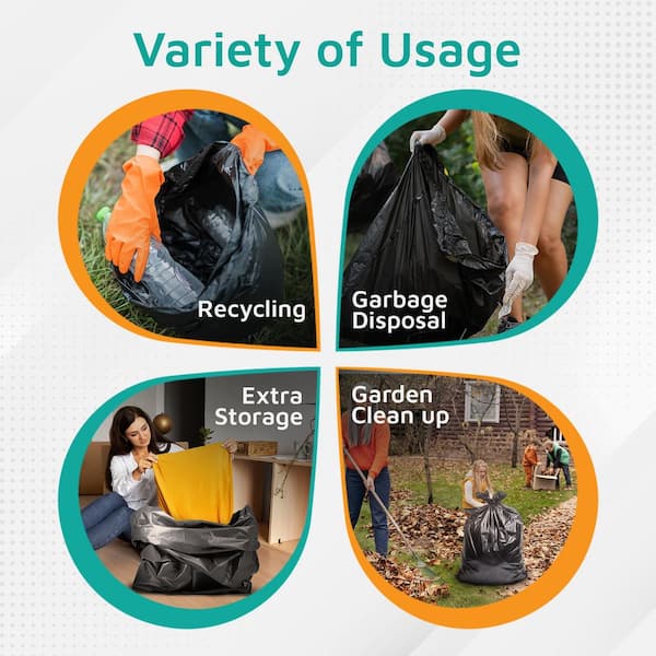 PlasticMill - 61 in. W x 68 in. H. 95 Gal. 1.5 mil Black Trash Bags (10-Count)