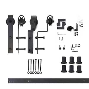 7.5 ft./90 in. Black Rustic Single Track Bypass Sliding Barn Door Track and Hardware Kit for Double Doors