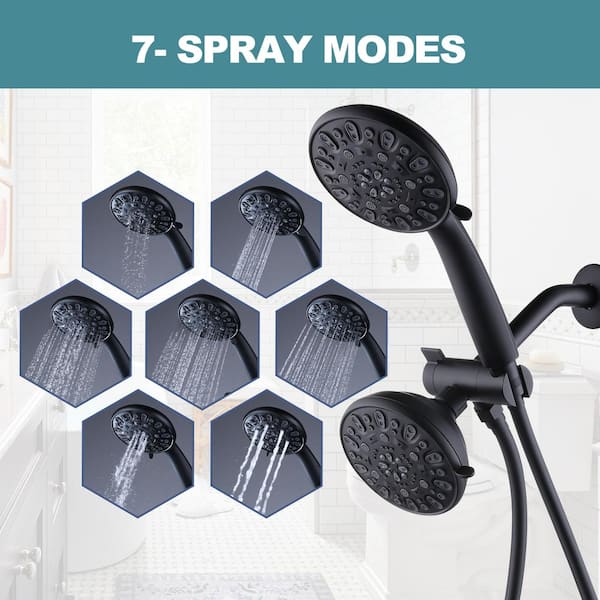 1.75 GPM 7-Spray 4.5 in. Round Dual Shower Head Fixed and Handheld Shower Head with 59 in. PVC Hose in Matte Black